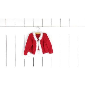 Baby girls red white holiday Christmas fuzzy cardigan sweater